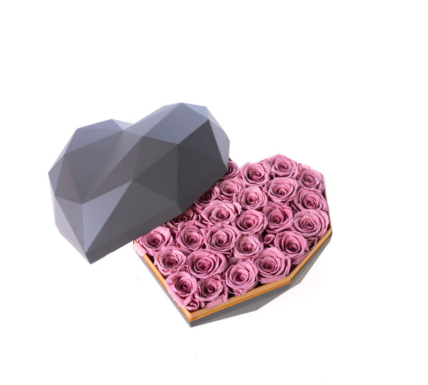 Gray Luxury Heart Shaped Preserved Rose Box - Unreal Florist US