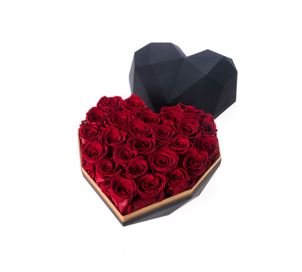 Black Luxury Heart Shaped Preserved Rose Box - Unreal Florist US