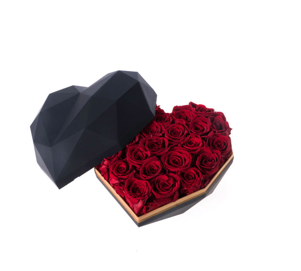 Black Luxury Heart Shaped Preserved Rose Box - Unreal Florist US