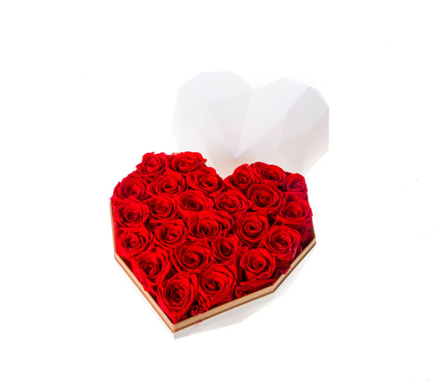 White Luxury Heart Shaped Preserved Rose Box - Red Rose - Unreal Florist US