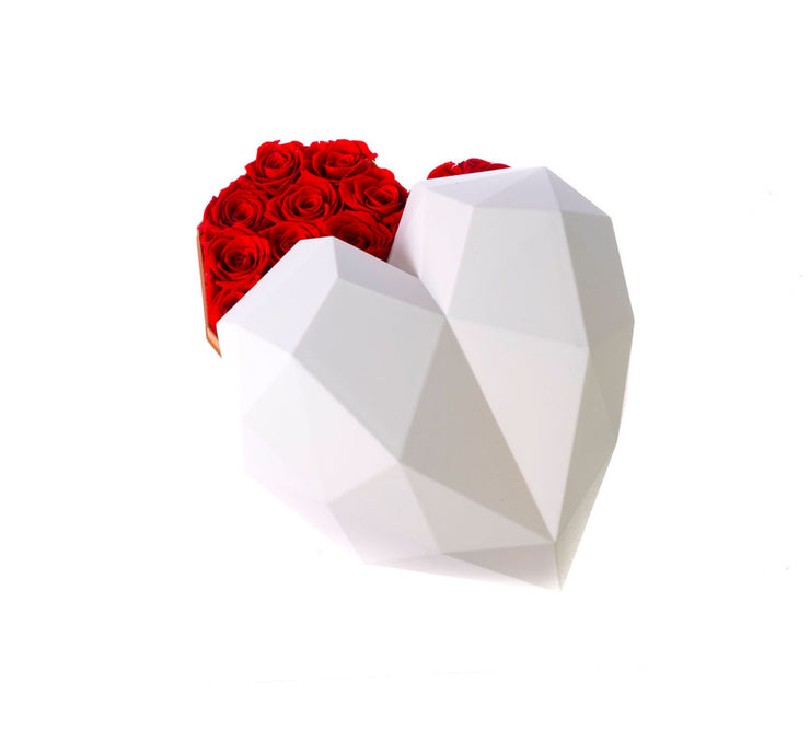 White Luxury Heart Shaped Preserved Rose Box - Red Rose - Unreal Florist US