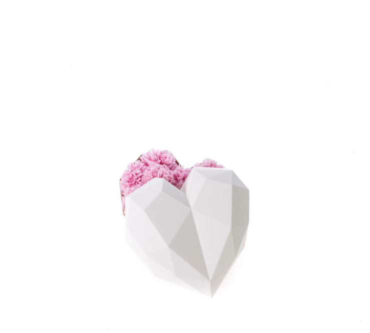 [Pre-Order] White Luxury Heart Shaped Preserved Flower Box - Pink Carnation - Unreal Florist US