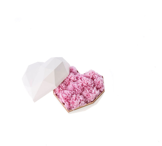 [Pre-Order] White Luxury Heart Shaped Preserved Flower Box - Pink Carnation - Unreal Florist US