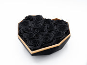 Black Luxury Heart Shaped Preserved Rose Box - Black Roses