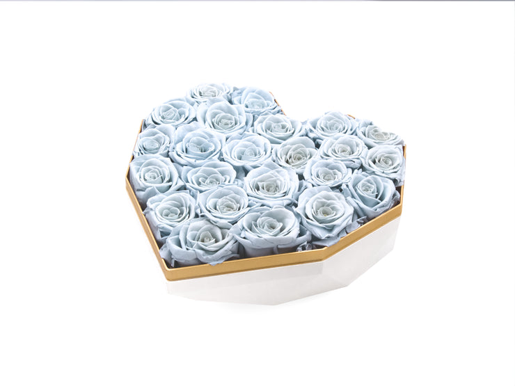 White Luxury Heart Shaped Preserved Rose Box - Blue Roses